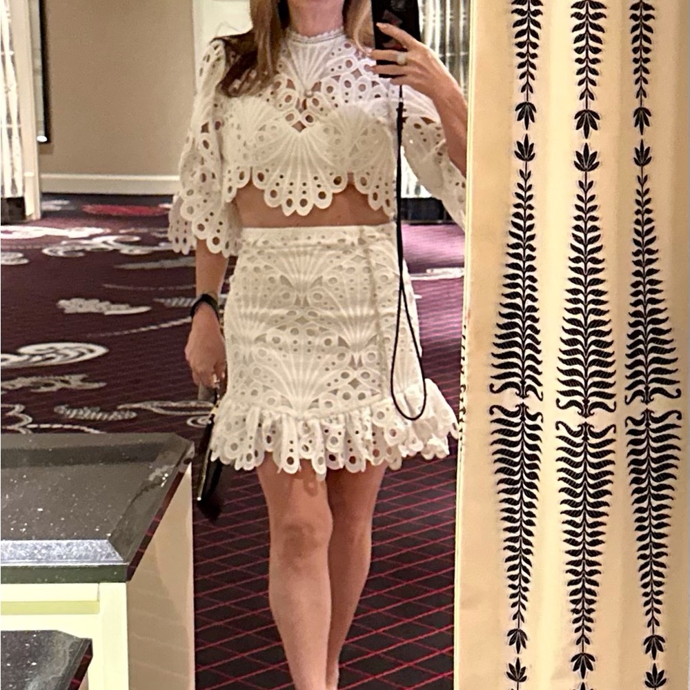 Michael Costello x REVOLVE Jovani Crop Top and Mini Skirt Set - White